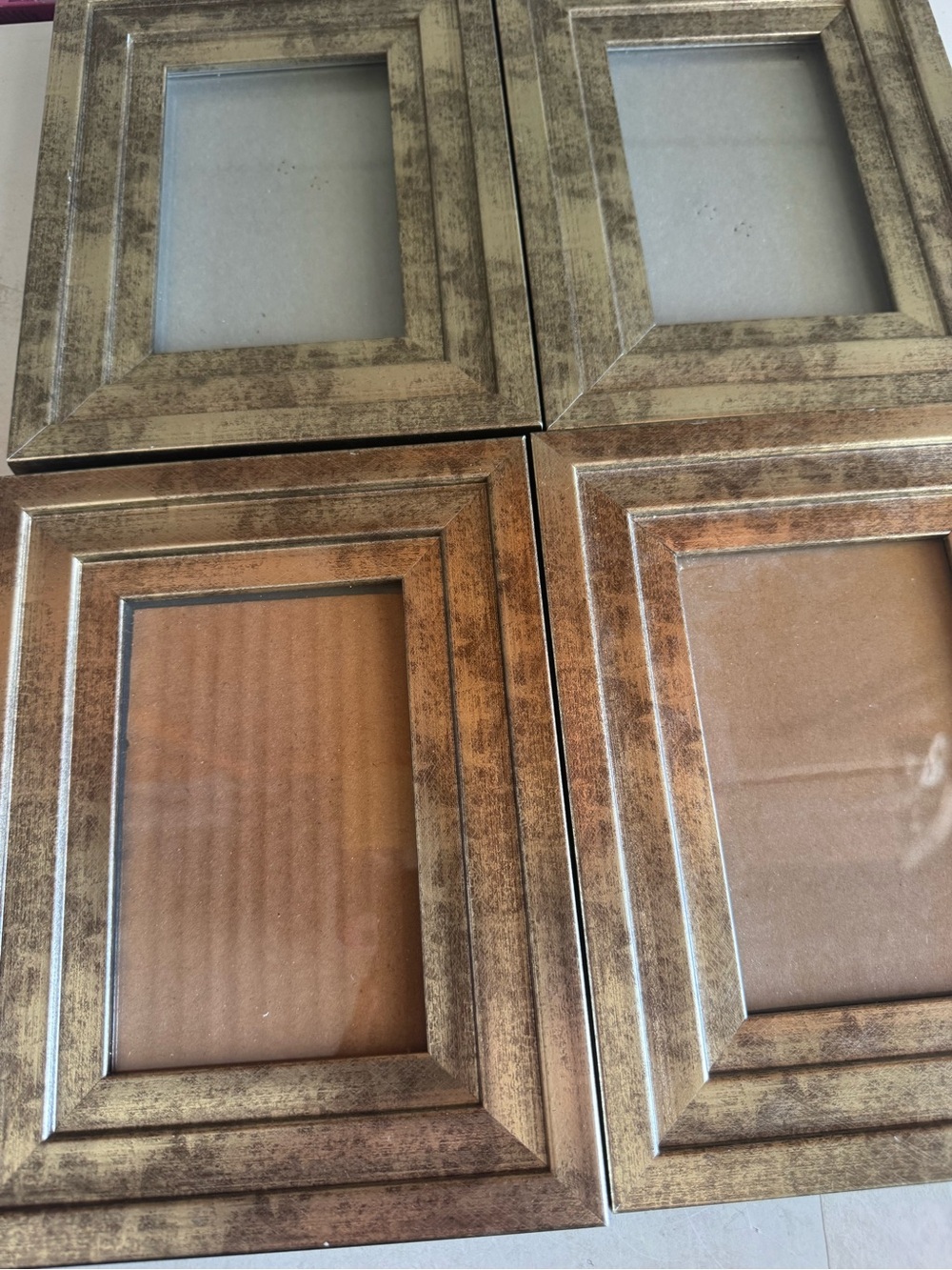 Set of 4 Distressed Gold Bronze 3-Tiered Photo Frames 4*6